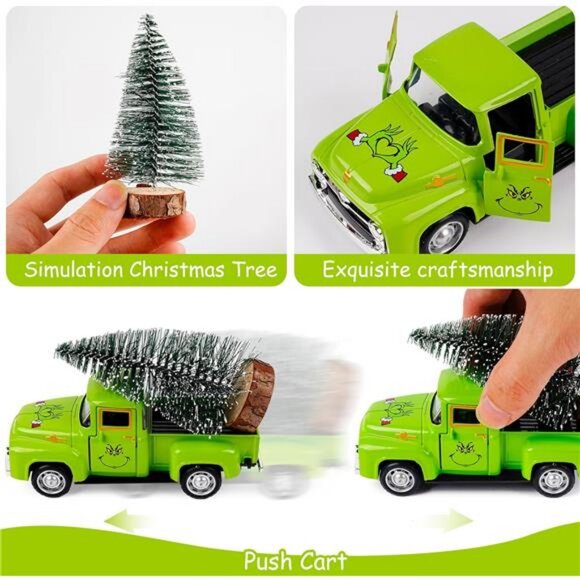 Green Christmas Truck Decor with Faux Tree - 4.7'' Vintage Green Truck Table - Picture 4 of 7